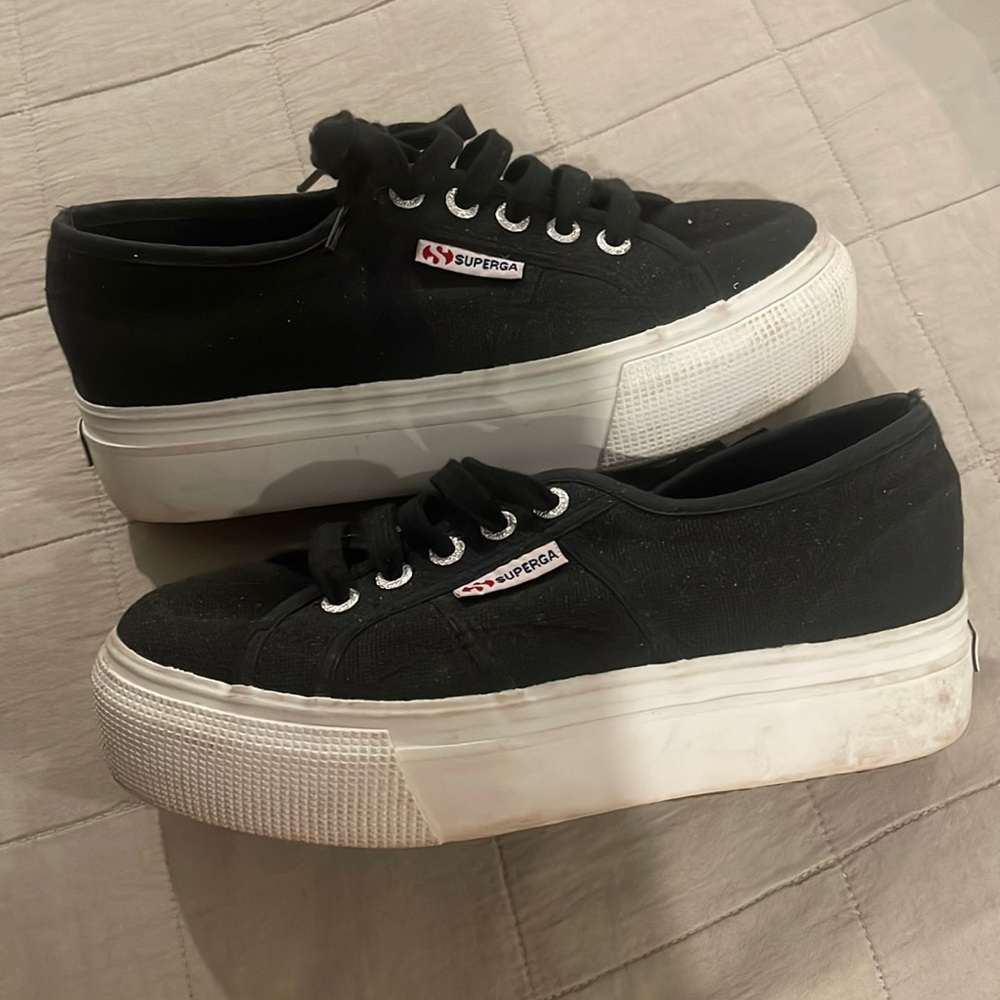 Superga black canvas platform sneakers